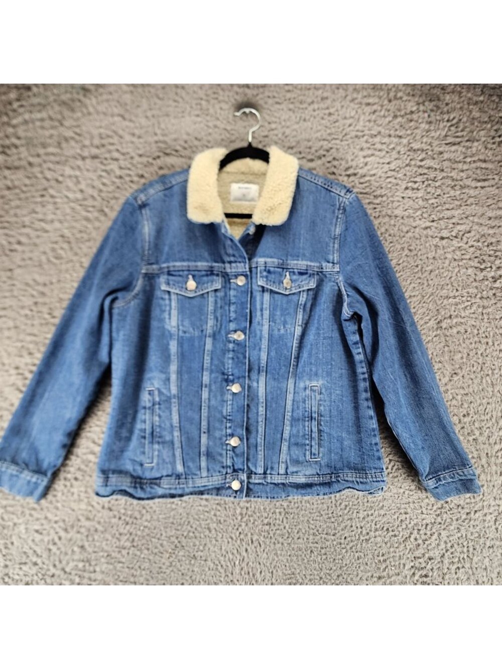 Old Navy Jacket Womens XL Blue Button Up Sherpa Lined Denim Trucker Jean Jacket
